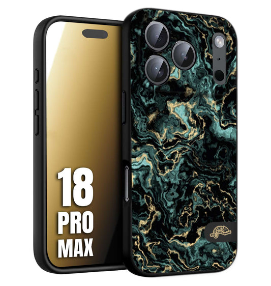 CUSTOMIZZA - Custodia cover nera morbida in tpu compatibile per iPhone 18 PRO MAX effetto marmo marble verde green venature dorato pietra