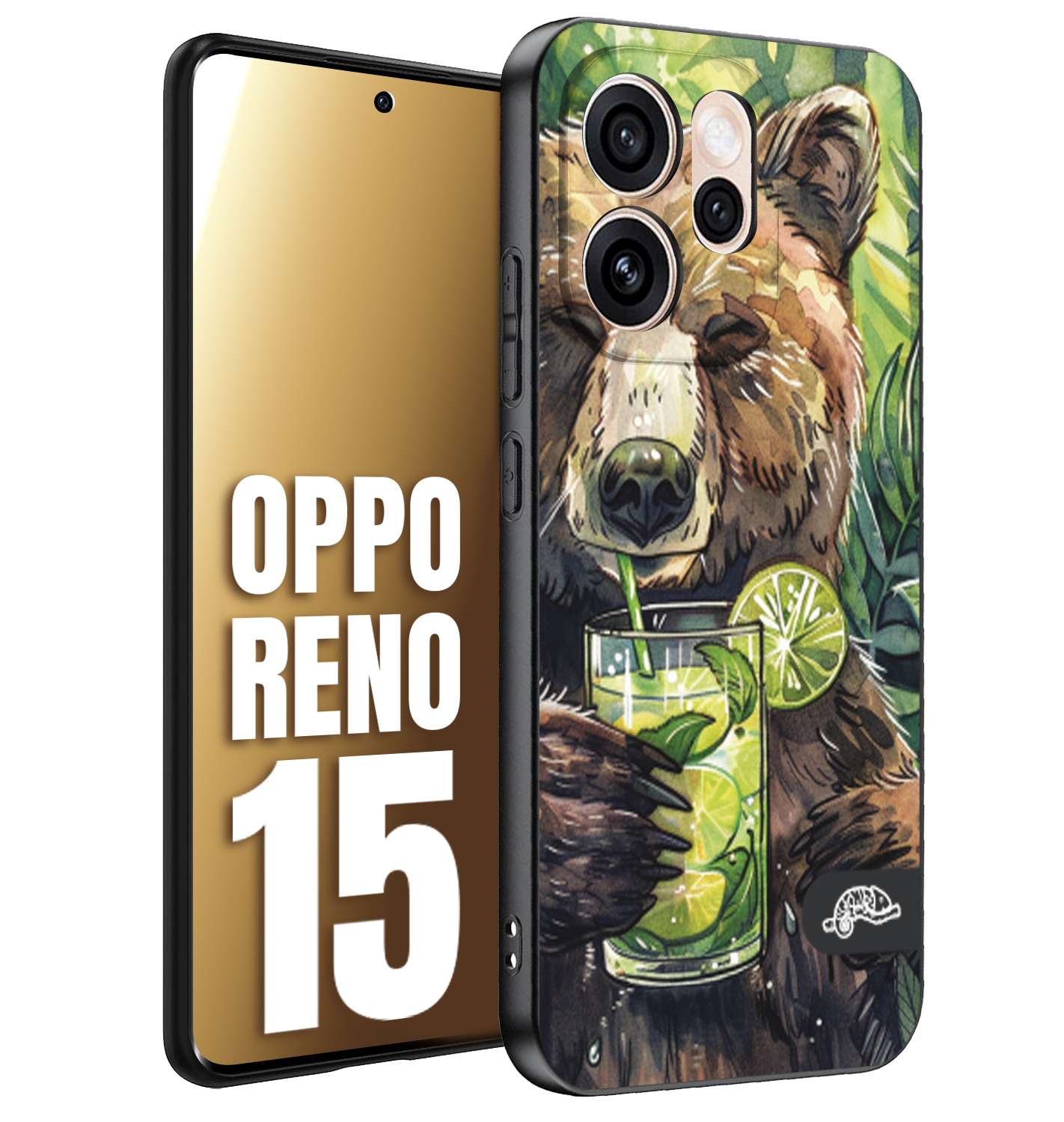 CUSTOMIZZA - Custodia cover nera morbida in tpu compatibile per Oppo Reno 15 fiori estate disegnata cocktails animali simpatici orso bear negroni