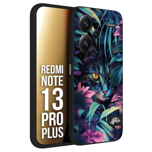 CUSTOMIZZA - Custodia cover nera morbida in tpu compatibile per Xiaomi Redmi Note 13 PRO PLUS animali color giungla tropicale occhio di gatto colori vibranti disegnato