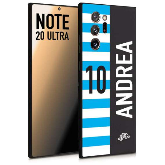 CUSTOMIZZA - Custodia cover nera morbida in tpu compatibile per Samsung NOTE 20 ULTRA personalizzata calcio football nome e numero calciatori biancazzurri