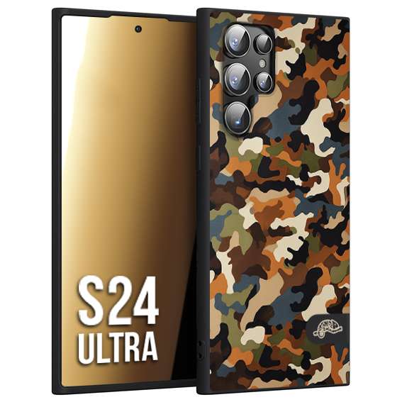 CUSTOMIZZA - Custodia cover nera morbida in tpu compatibile per Samsung S24 ULTRA camouflage mimetico militare moderno blu marrone beige