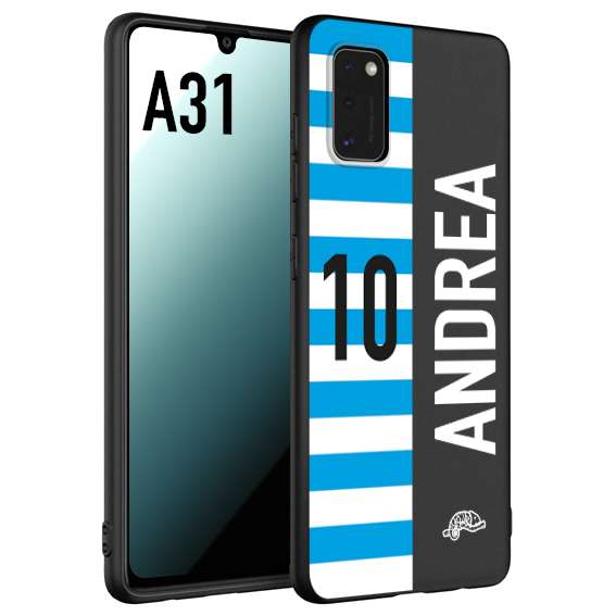 CUSTOMIZZA - Custodia cover nera morbida in tpu compatibile per Samsung A31 personalizzata calcio football nome e numero calciatori biancazzurri