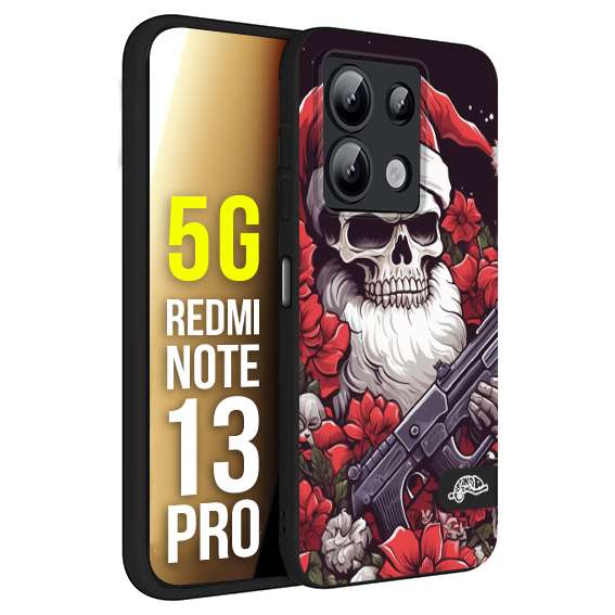 CUSTOMIZZA - Custodia cover nera morbida in tpu compatibile per Xiaomi Redmi Note 13 PRO 5G teschio natale santa claus fiori tattoo disegnato