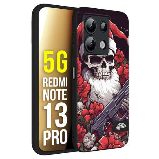 CUSTOMIZZA - Custodia cover nera morbida in tpu compatibile per Xiaomi Redmi Note 13 PRO 5G teschio natale santa claus fiori tattoo disegnato