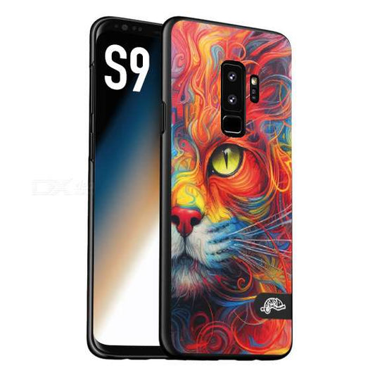 CUSTOMIZZA - Custodia cover nera morbida in tpu compatibile per Samsung S9 animali color cat gatto viso colori vibranti disegnato schizzo