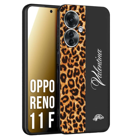 CUSTOMIZZA - Custodia cover nera morbida in tpu compatibile per Oppo Reno 11 F 5G custom nome scritta leopardato maculato donna marrone leopard
