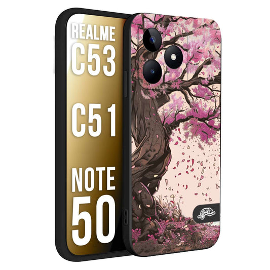 CUSTOMIZZA - Custodia cover nera morbida in tpu compatibile per Realme C53 - C51 - NOTE 50 giapponese colori morbidi fiori di ciliegio rosa disegnata