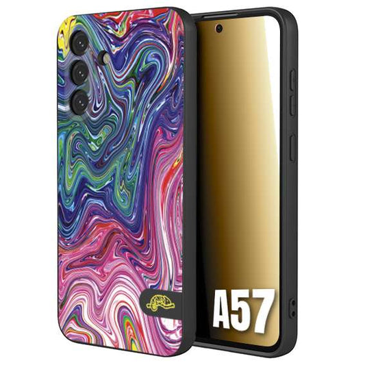 CUSTOMIZZA - Custodia cover nera morbida in tpu compatibile per Samsung A57 colorata fantasia vortice marmo arcobaleno rosa blu fucsia