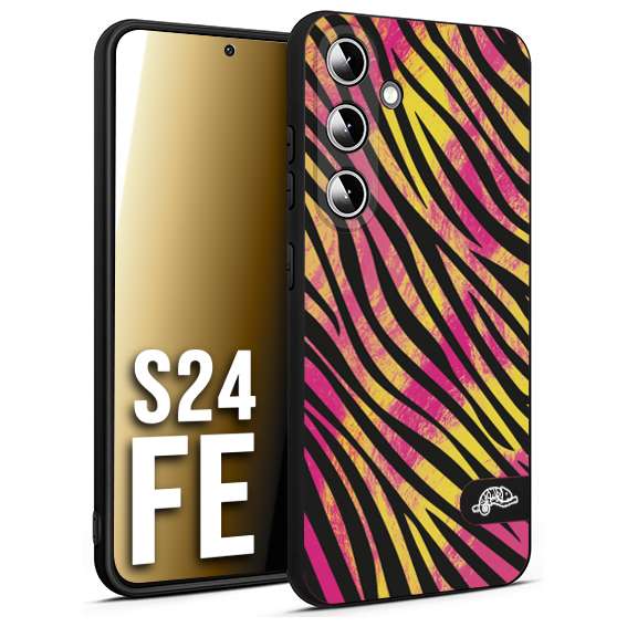 CUSTOMIZZA - Custodia cover nera morbida in tpu compatibile per Samsung S24 FE zebrata maculata a rilievo soft touch donna fucsia gialla