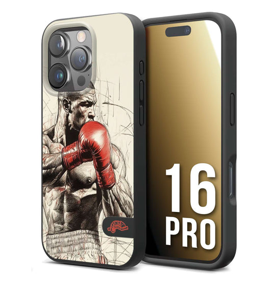 CUSTOMIZZA - Custodia cover nera morbida in tpu compatibile per iPhone 16 PRO pugilato pugili disegno tattoo guantoni box sport ring