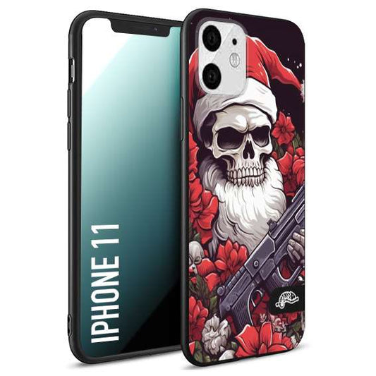 CUSTOMIZZA - Custodia cover nera morbida in tpu compatibile per iPhone 11 teschio natale santa claus fiori tattoo disegnato