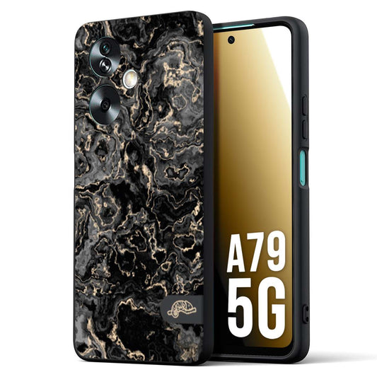 CUSTOMIZZA - Custodia cover nera morbida in tpu compatibile per Oppo A79 5G effetto marmo marble nero black venature dorato pietra