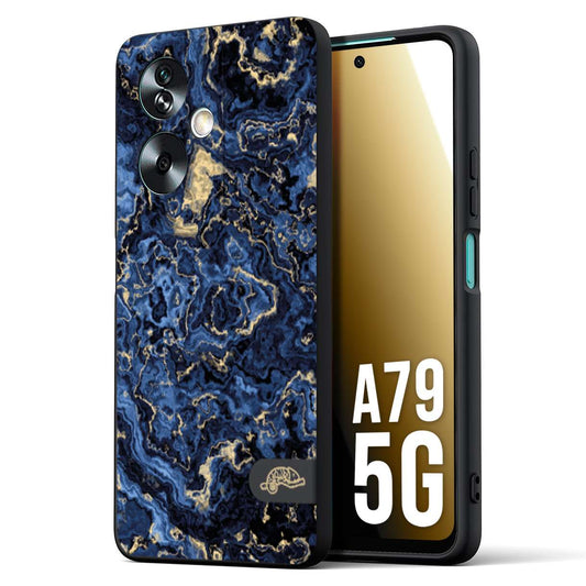 CUSTOMIZZA - Custodia cover nera morbida in tpu compatibile per Oppo A79 5G effetto marmo marble blu venature dorato psichedelico