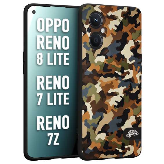 CUSTOMIZZA - Custodia cover nera morbida in tpu compatibile per Oppo Reno 7 Lite - 8 Lite - 7Z camouflage mimetico militare moderno blu marrone beige