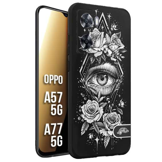 CUSTOMIZZA - Custodia cover nera morbida in tpu compatibile per Oppo A57 5G - A77 5G occhio fiori rombo geometrico black and white bianco a rilievo disegnato tattoo tatuaggio