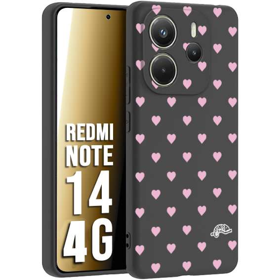 CUSTOMIZZA - Custodia cover nera morbida in tpu compatibile per Xiaomi Redmi Note 14 4G cuori pois rosa su nero donna pin up vintage