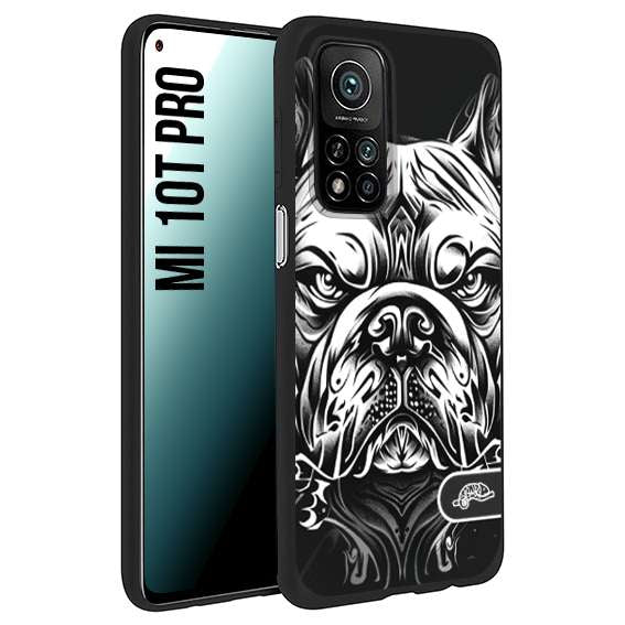 CUSTOMIZZA - Custodia cover nera morbida in tpu compatibile per Xiaomi Mi 10T PRO bulldog bianco a rilievo disegnato tattoo tatuaggio