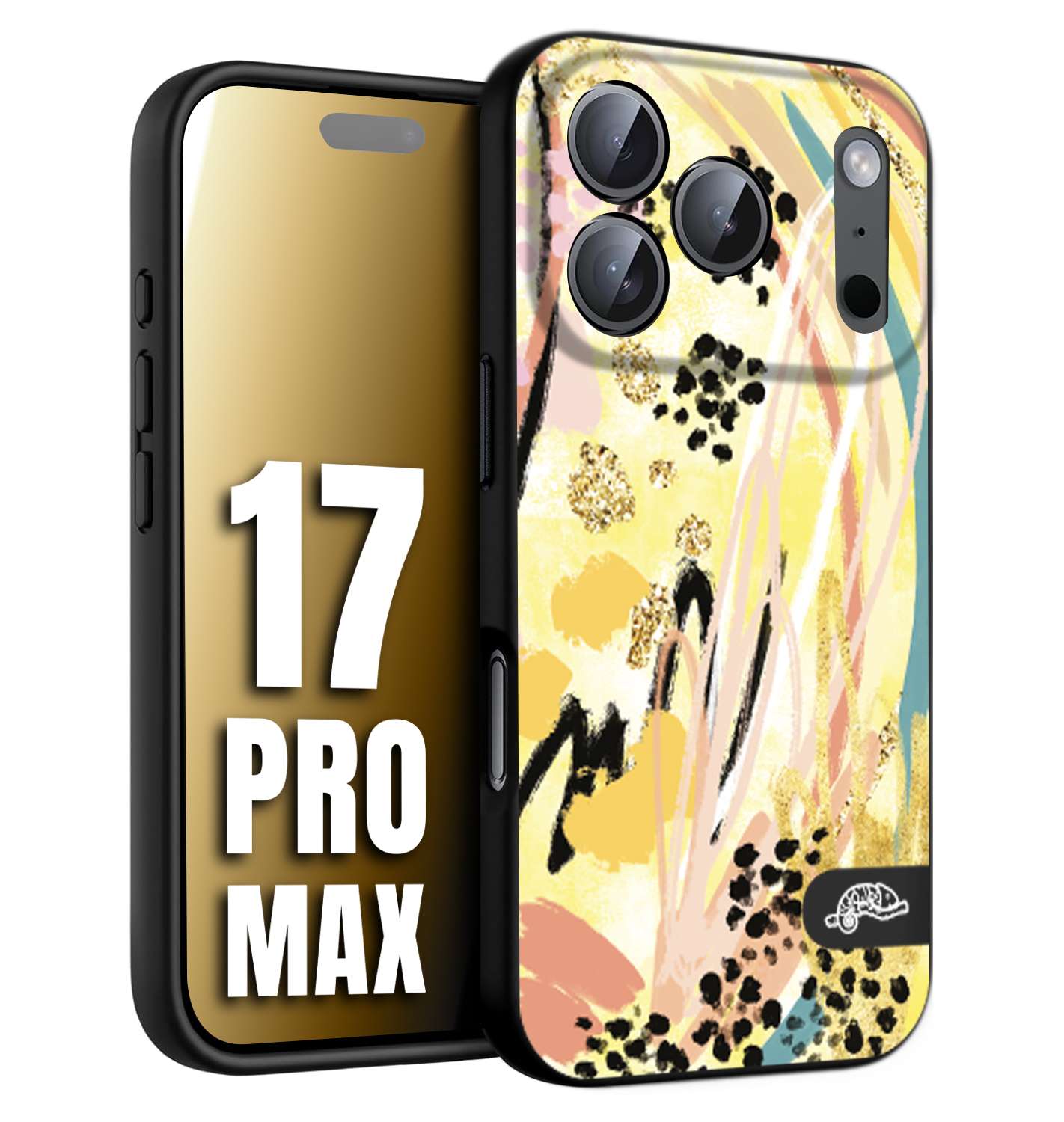 CUSTOMIZZA - Custodia cover nera morbida in tpu compatibile per iPhone 17 PRO MAX astratti donna flower fantasia estate gialla rosa leopardata