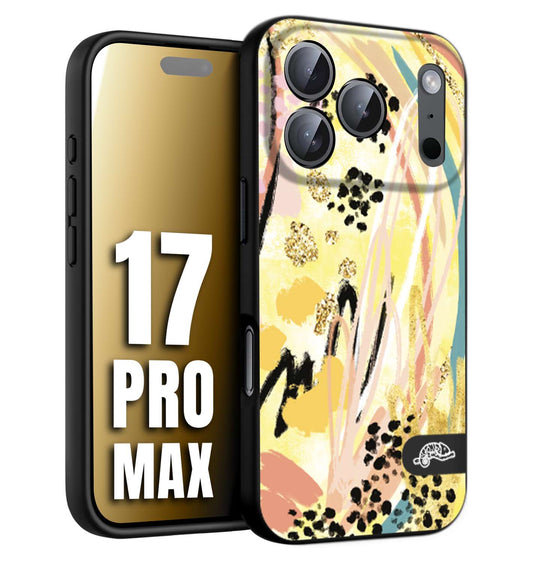 CUSTOMIZZA - Custodia cover nera morbida in tpu compatibile per iPhone 17 PRO MAX astratti donna flower fantasia estate gialla rosa leopardata