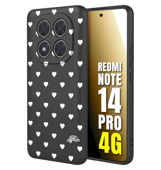 CUSTOMIZZA - Custodia cover nera morbida in tpu compatibile per Xiaomi Redmi Note 14 PRO 4G cuori pois bianchi donna pin up vintage