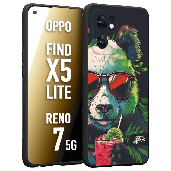 CUSTOMIZZA - Custodia cover nera morbida in tpu compatibile per Oppo Reno 7 - Find X5 LITE estate disegnata cocktails animali simpatici panda mojito