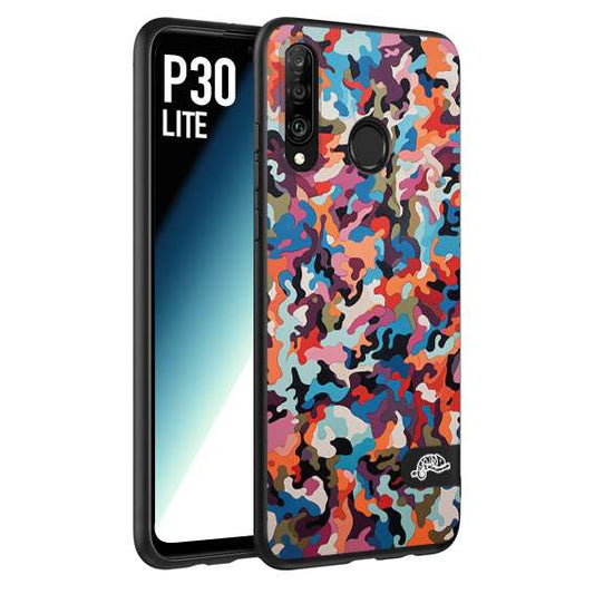 CUSTOMIZZA - Custodia cover nera morbida in tpu compatibile per Huawei P30 LITE camouflage mimetico militare moderno blu arancio rosa