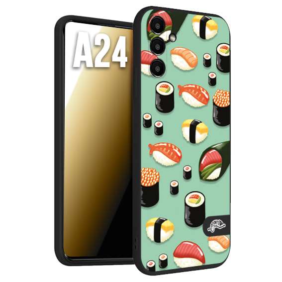 CUSTOMIZZA - Custodia cover nera morbida in tpu compatibile per Samsung A24 sushi disegni giapponese nighiri acquamarina verde