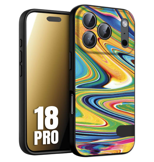 CUSTOMIZZA - Custodia cover nera morbida in tpu compatibile per iPhone 18 PRO colorata fantasia vortice marmo arcobaleno gialla verde blu