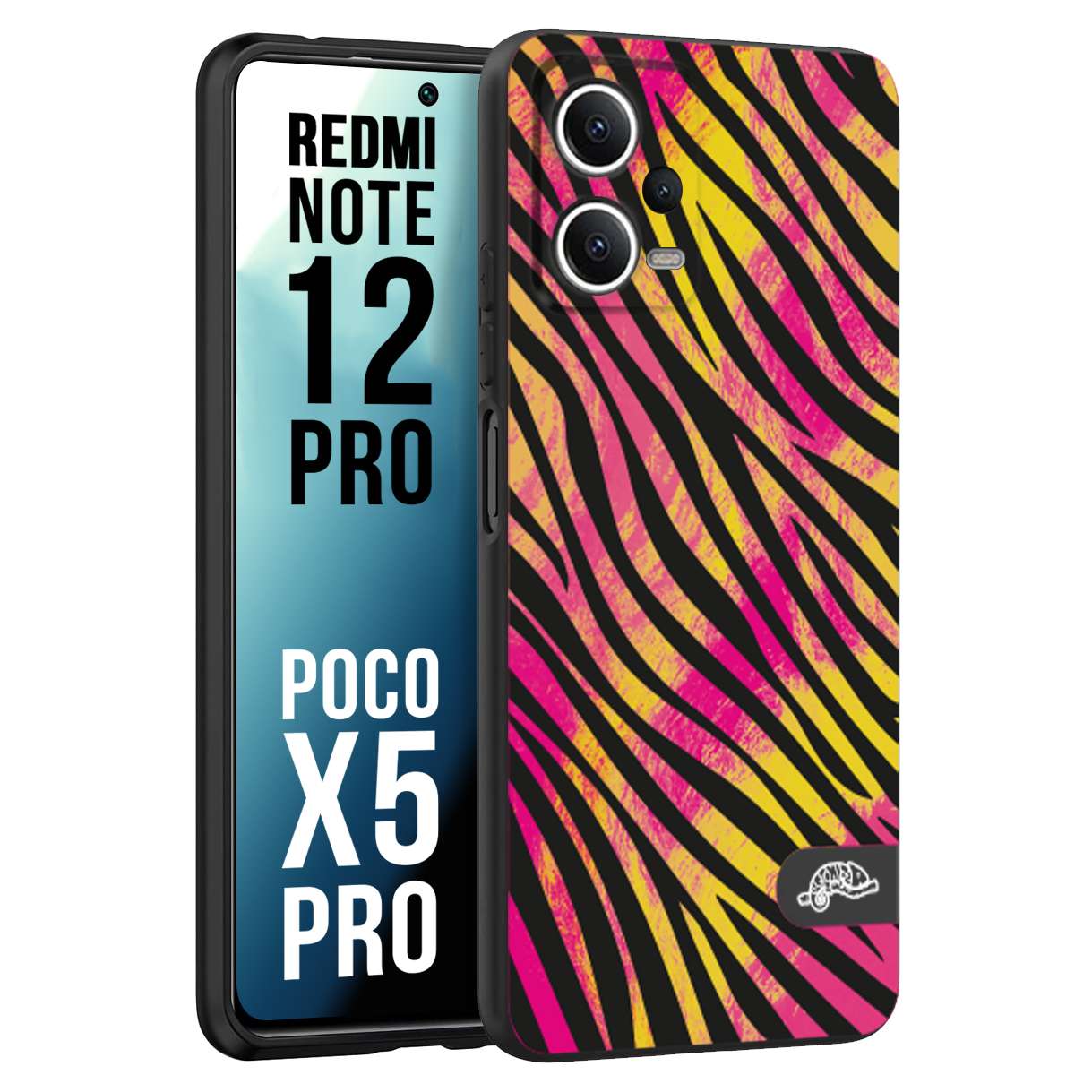 CUSTOMIZZA - Custodia cover nera morbida in tpu compatibile per Xiaomi Redmi Note 12 PRO - POCO X5 PRO zebrata maculata a rilievo soft touch donna fucsia gialla