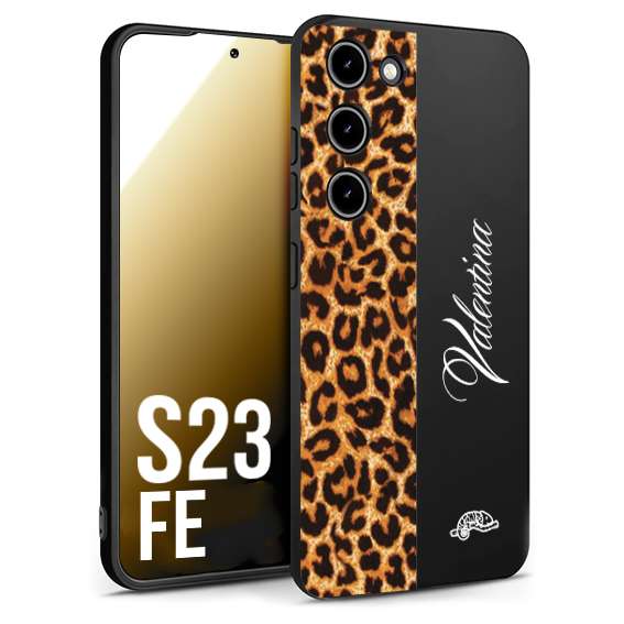 CUSTOMIZZA - Custodia cover nera morbida in tpu compatibile per Samsung S23 FE custom nome scritta leopardato maculato donna marrone leopard