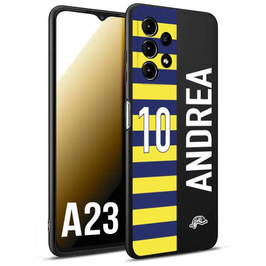 CUSTOMIZZA - Custodia cover nera morbida in tpu compatibile per Samsung A23 personalizzata calcio football nome e numero calciatori giallo blu