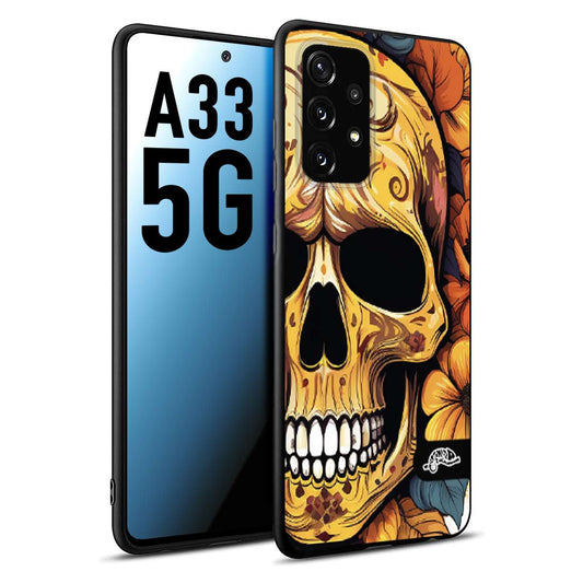 CUSTOMIZZA - Custodia cover nera morbida in tpu compatibile per Samsung A33 5G teschio messicano colorato dorato fiori autunnali disegnato
