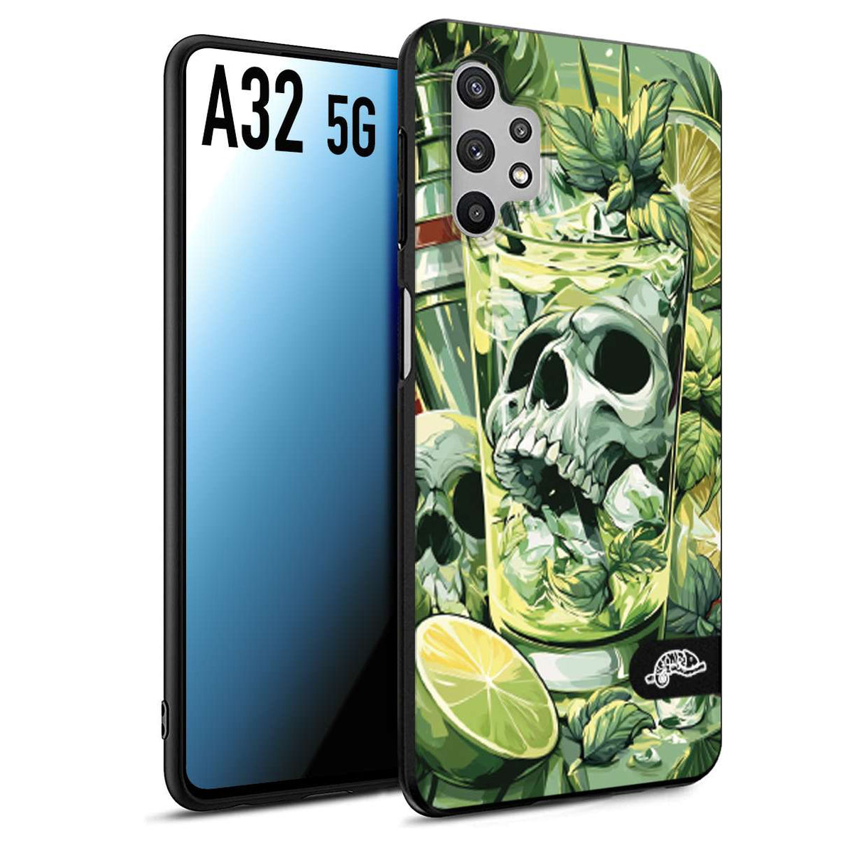 CUSTOMIZZA - Custodia cover nera morbida in tpu compatibile per Samsung A32 5G Mojito cocktail teschio illustrazione drink lime menta ghiacci tropicale street art