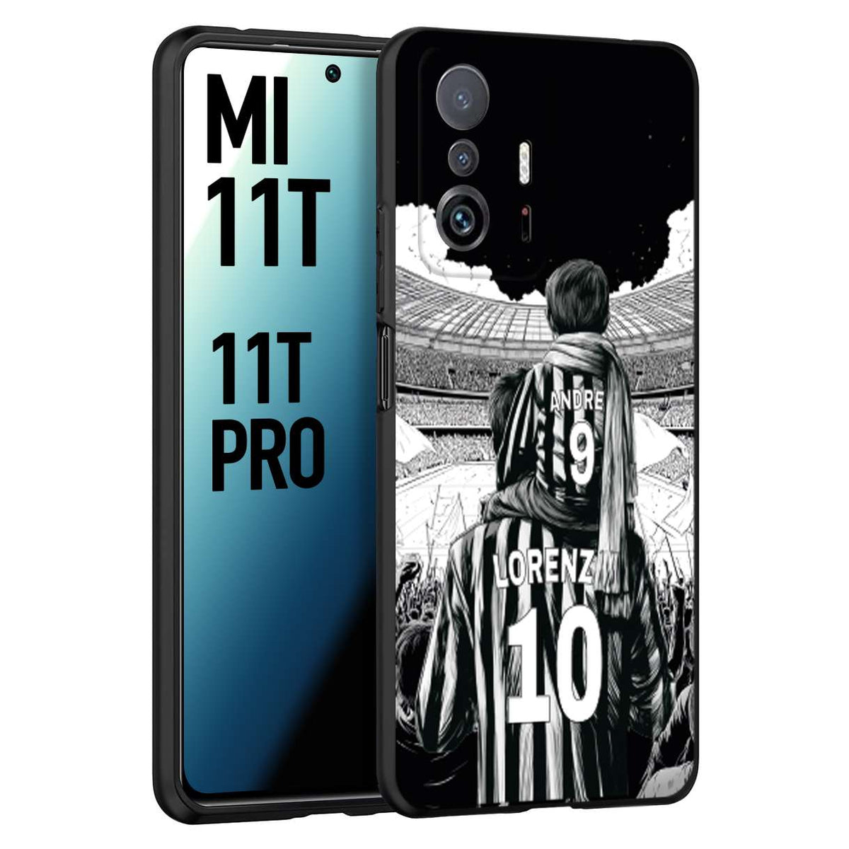 CUSTOMIZZA - Custodia cover nera morbida in tpu compatibile per Xiaomi Mi 11T - Mi 11T PRO personalizzata calcio football nome e numero calciatori bianconeri bianca e nera