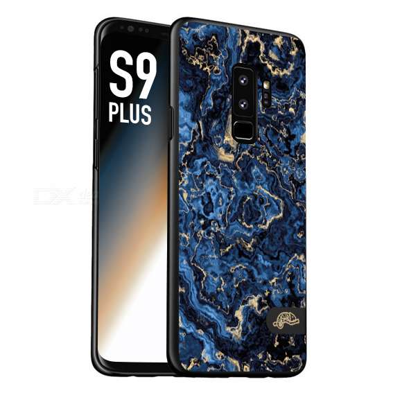 CUSTOMIZZA - Custodia cover nera morbida in tpu compatibile per Samsung S9 PLUS effetto marmo marble blu venature dorato psichedelico