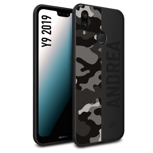 CUSTOMIZZA - Custodia cover nera morbida in tpu compatibile per Huawei Y9 2019 camouflage mimetico militare personalizzata nome