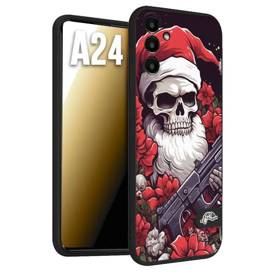 CUSTOMIZZA - Custodia cover nera morbida in tpu compatibile per Samsung A24 teschio natale santa claus fiori tattoo disegnato