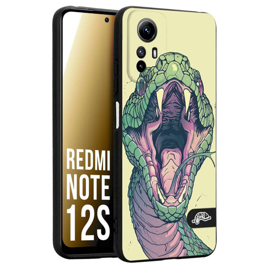 CUSTOMIZZA - Custodia cover nera morbida in tpu compatibile per Xiaomi Redmi Note 12S snake yellow green serpente tatuaggio tattoo disegnato a mano