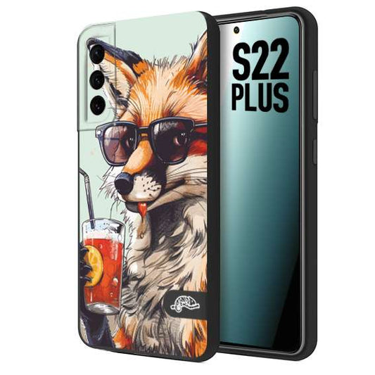 CUSTOMIZZA - Custodia cover nera morbida in tpu compatibile per Samsung S22 PLUS estate disegnata cocktails animali simpatici fox volpe negroni