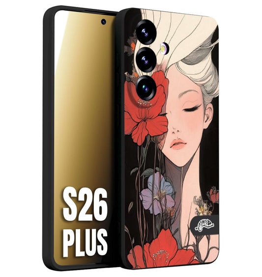 CUSTOMIZZA - Custodia cover nera morbida in tpu compatibile per Samsung S26 PLUS woman flower Fantasia Floreale Design Donna e Fiori, Retro Artistico