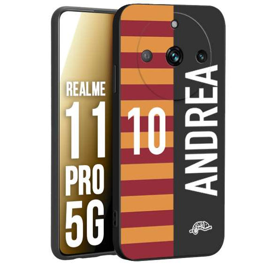 CUSTOMIZZA - Custodia cover nera morbida in tpu compatibile per Realme 11 PRO 5G personalizzata calcio football nome e numero calciatori giallo rossi