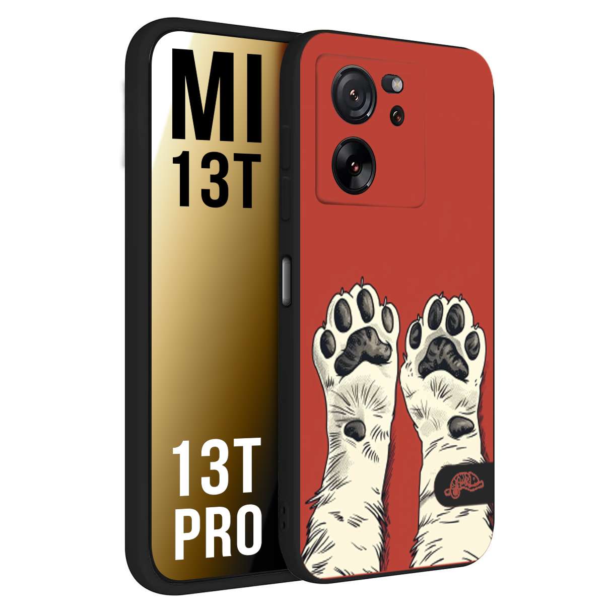 CUSTOMIZZA - Custodia cover nera morbida in tpu compatibile per Xiaomi 13T - 13T PRO zampe di gatto cat paws rossa red disegnata fumetto cartoon