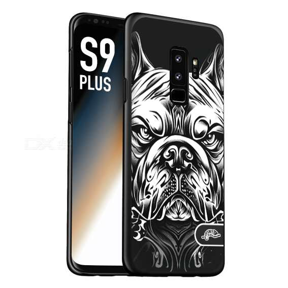 CUSTOMIZZA - Custodia cover nera morbida in tpu compatibile per Samsung S9 PLUS bulldog bianco a rilievo disegnato tattoo tatuaggio