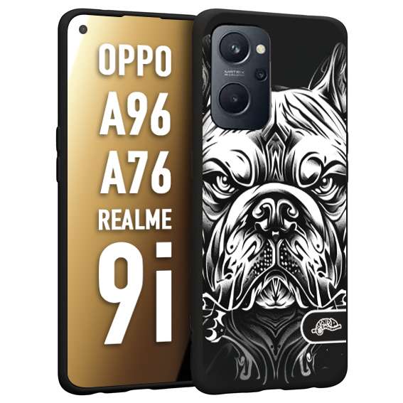 CUSTOMIZZA - Custodia cover nera morbida in tpu compatibile per Oppo Realme 9i - A96 - A76 bulldog bianco a rilievo disegnato tattoo tatuaggio