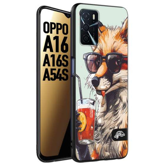 CUSTOMIZZA - Custodia cover nera morbida in tpu compatibile per Oppo A16 - A16S - A54S estate disegnata cocktails animali simpatici fox volpe negroni