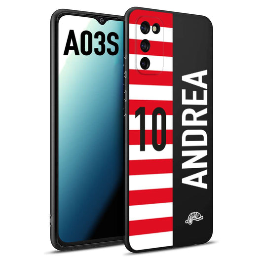 CUSTOMIZZA - Custodia cover nera morbida in tpu compatibile per Samsung A03S personalizzata calcio football nome e numero calciatori bianco rossa