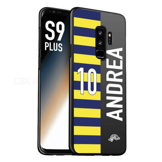 CUSTOMIZZA - Custodia cover nera morbida in tpu compatibile per Samsung S9 PLUS personalizzata calcio football nome e numero calciatori giallo blu