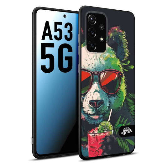 CUSTOMIZZA - Custodia cover nera morbida in tpu compatibile per Samsung A53 5G estate disegnata cocktails animali simpatici panda mojito