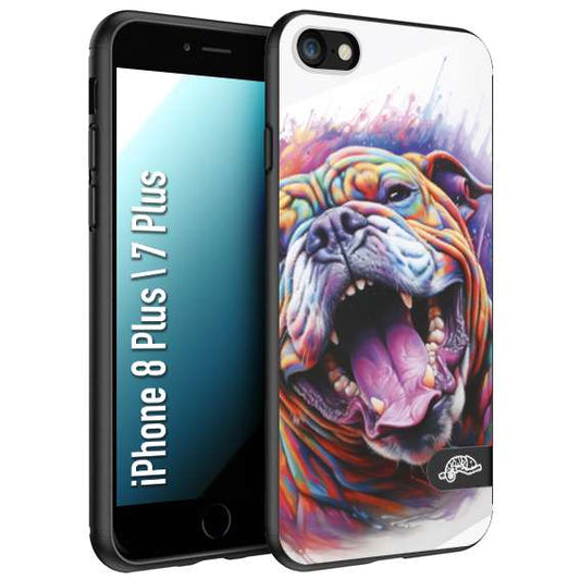 CUSTOMIZZA - Custodia cover nera morbida in tpu compatibile per iPhone 7 Plus - 8 plus animali color bulldog cane dog colori vibranti disegnato schizzo