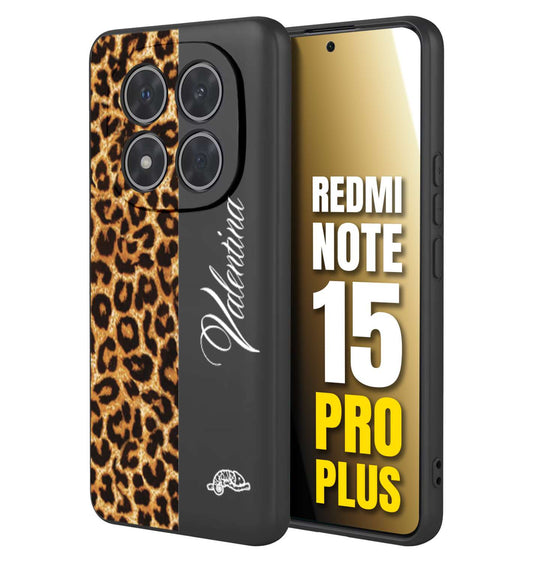 CUSTOMIZZA - Custodia cover nera morbida in tpu compatibile per Xiaomi Redmi Note 15 PRO PLUS custom nome scritta leopardato maculato donna marrone leopard